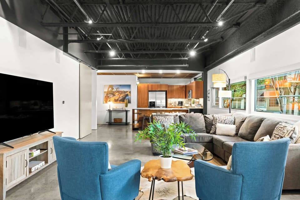 Relax on the couch and catch your favorite movie on the flat screen TV!
