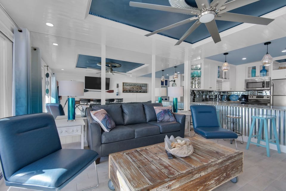 Leather queen sofa in living area