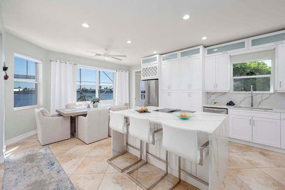 Large Kitchen With Waterfall Center Island