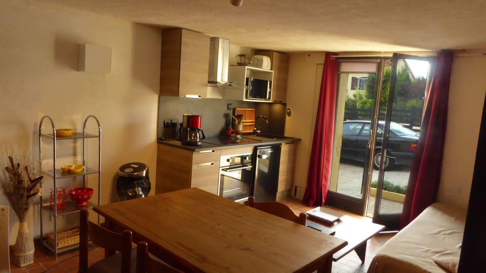 Deluxe Apartment | Private kitchen | Fridge, microwave, oven, stovetop