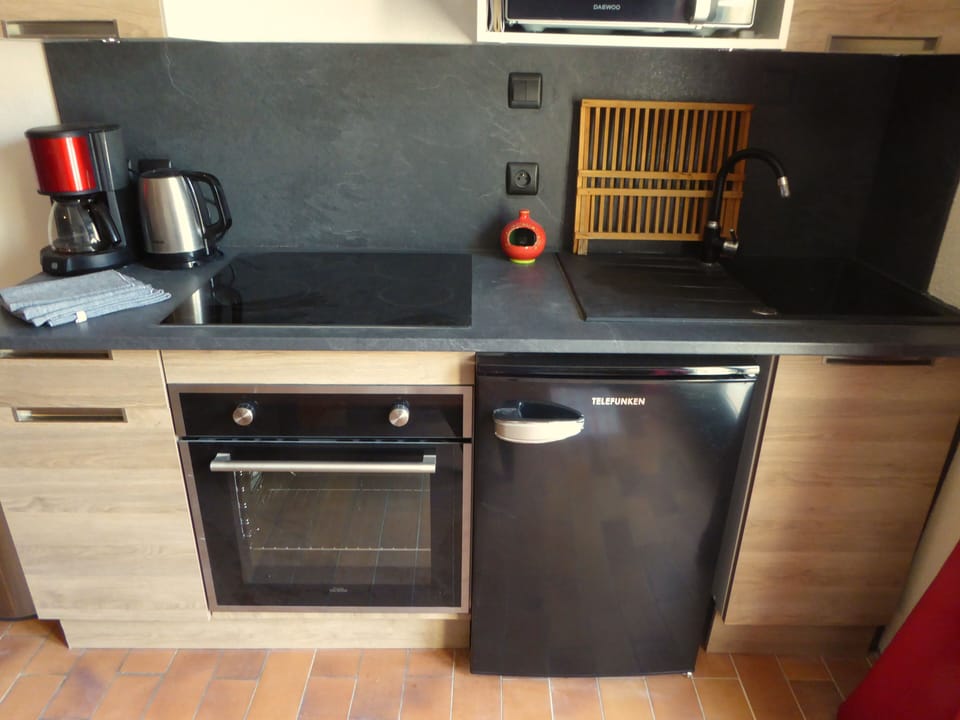 Deluxe Apartment | Private kitchen | Fridge, microwave, oven, stovetop