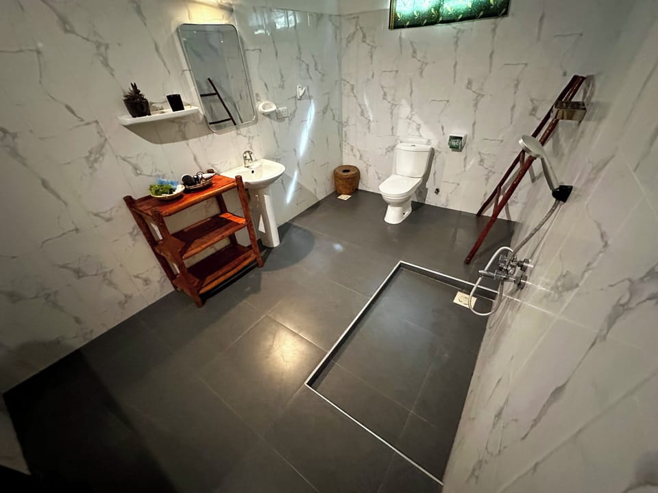 Deluxe Double Room | Bathroom | Shower, hair dryer (on request), towels, soap