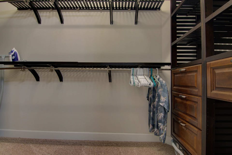 Large Walk in Main Bedroom Closet, Iron and Ironing Board