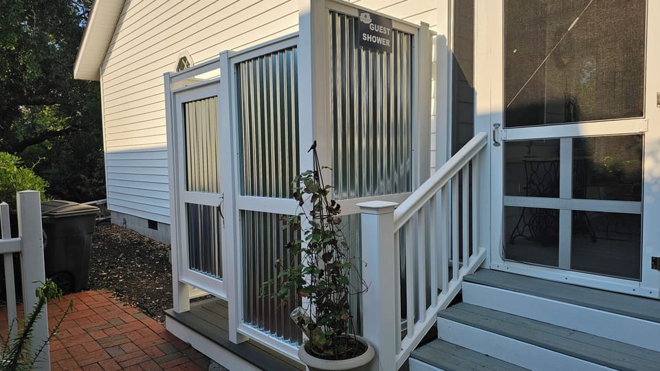 Outside Shower, great for getting the sand off and for the kids shower