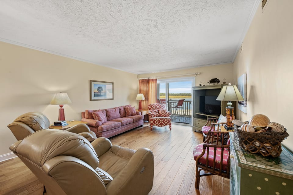 The well-appointed living room is designed to help you feel right at home.