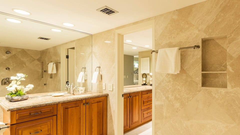 Dual vanities in the Master bath...