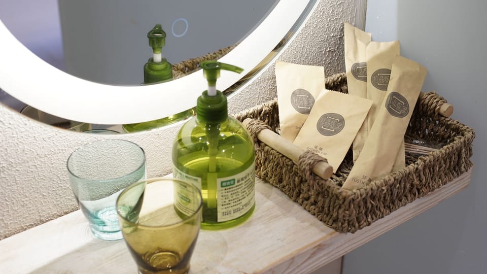 Shower, free toiletries, hair dryer, slippers
