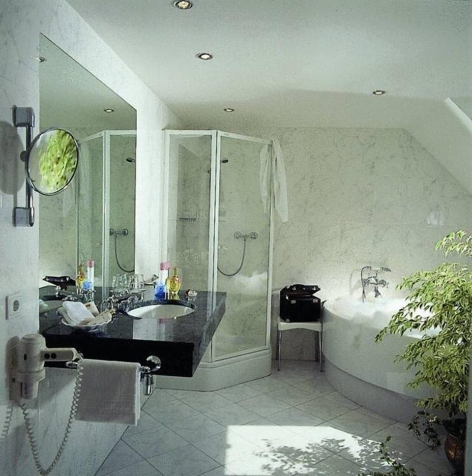 Shower, hair dryer, bathrobes, slippers