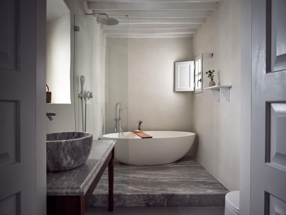 Belvedere Mansion Private Pool Sea View | Bathroom | Designer toiletries, hair dryer, bathrobes, slippers
