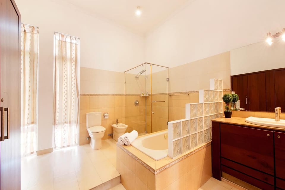 Free toiletries, hair dryer, bidet, towels