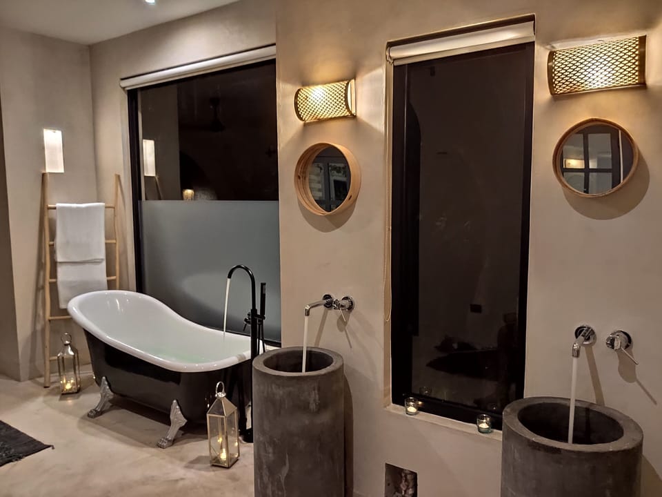 Hydromassage showerhead, hair dryer, bathrobes, towels
