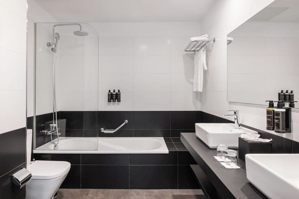 Minibar, desk, laptop workspace, blackout drapes