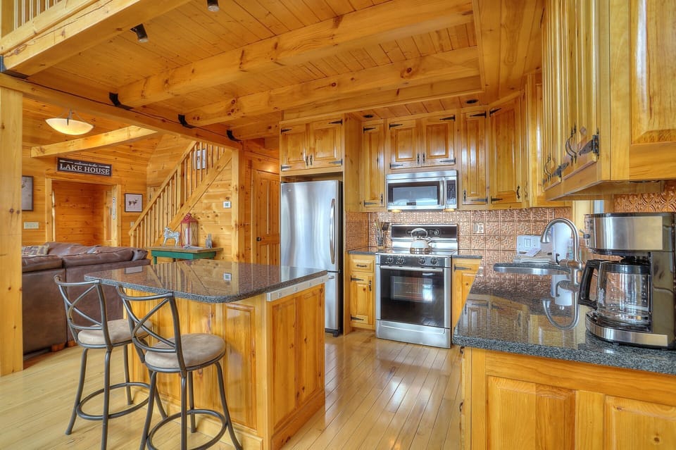 Kitchen with bar seating for 2