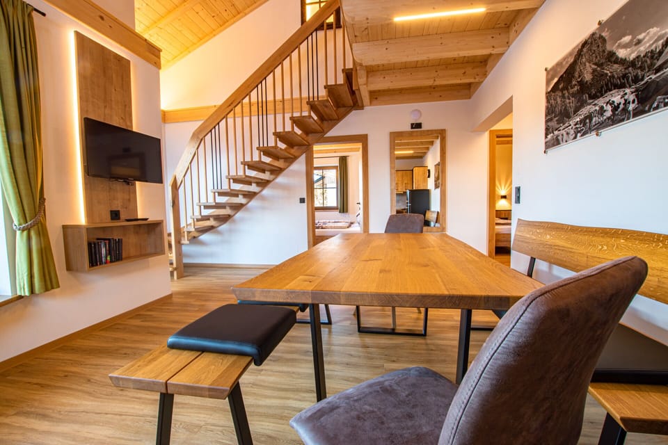 Family Chalet, 2 Bedrooms, Mountain View | Living area | 40-inch flat-screen TV with satellite channels, TV, table tennis