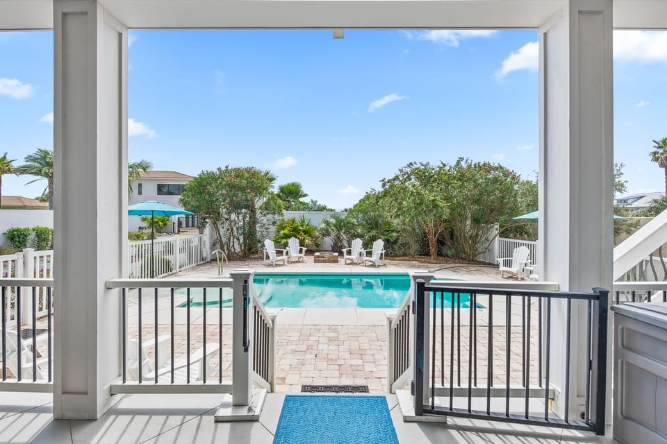 Pool with patio gate for small children's safety. Saltwater. 13'x30', 3'-5' deep