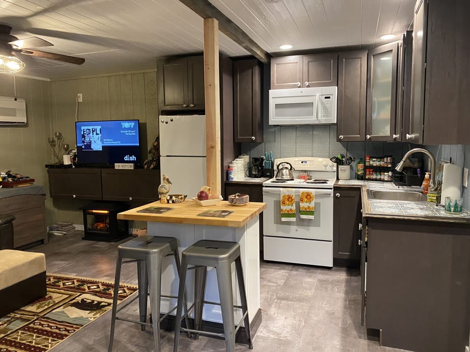 2 person butcher block island. Great place to slip wine why cooking