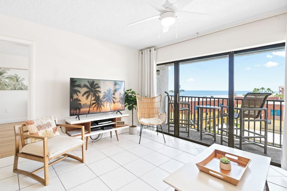 Beautiful boho-chic beach condo with warm, inviting decor and modern touches.