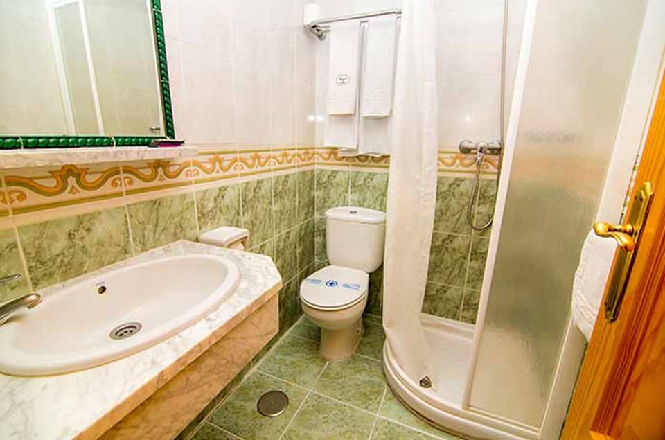 Shower, free toiletries, hair dryer, towels