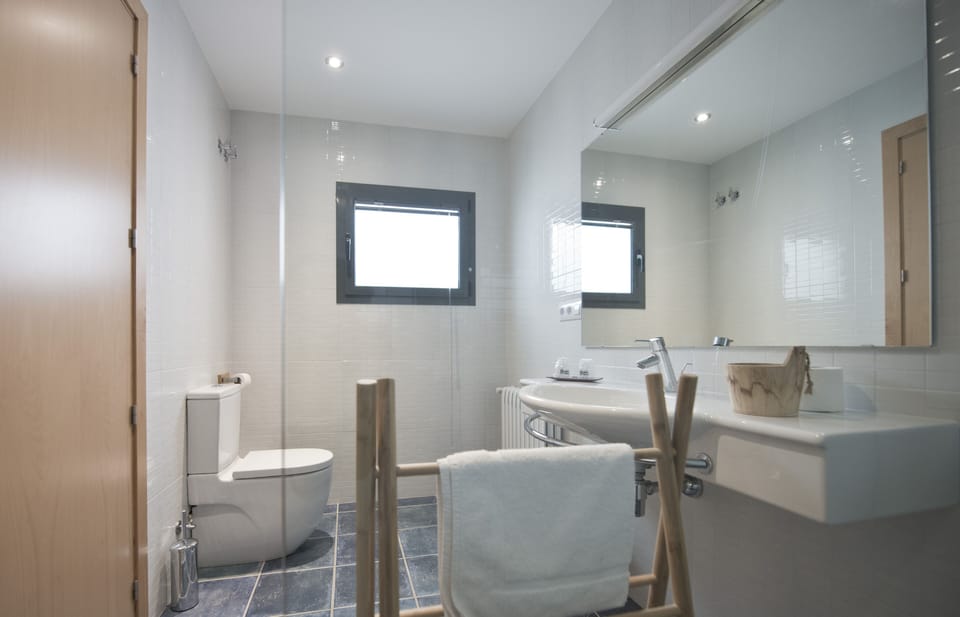 Suite | Bathroom | Shower, rainfall showerhead, hair dryer, towels