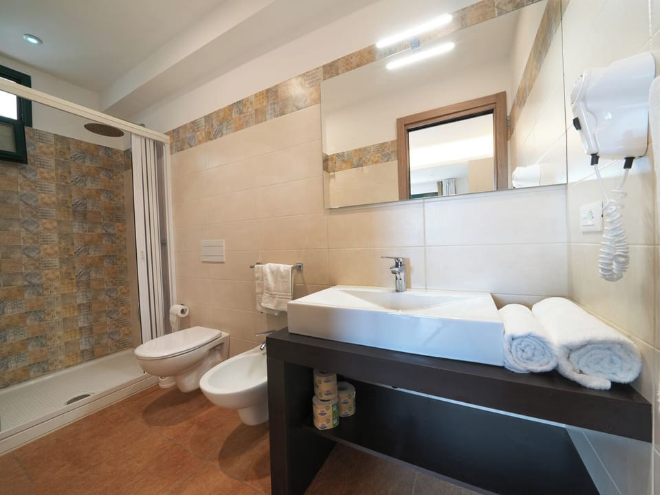 Shower, free toiletries, hair dryer, bidet