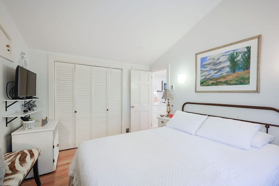 The queen bedroom contains ample closet space.
