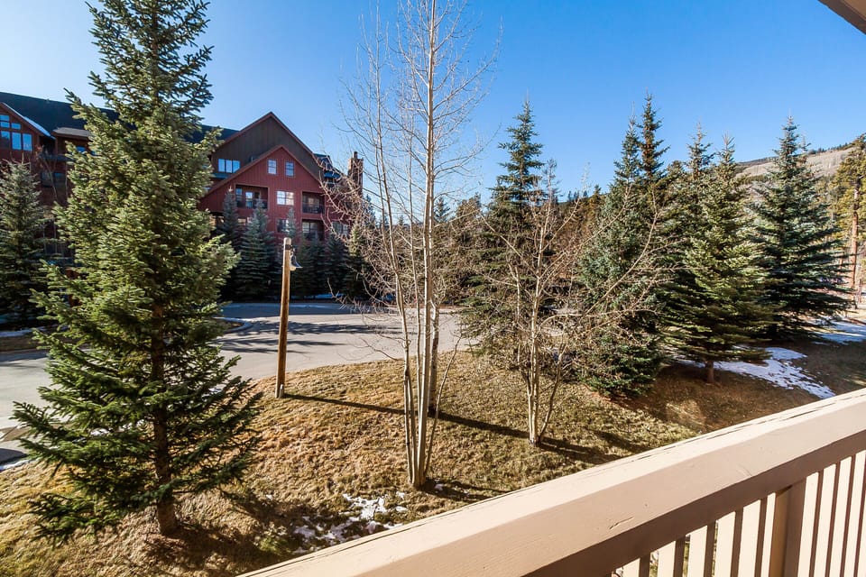 Step onto your private balcony and breathe in the crisp mountain air while enjoying peaceful views of evergreen trees and the surrounding alpine neighborhood.