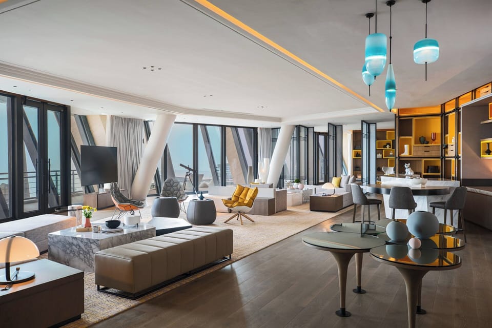 Presidential Suite, 1 Bedroom | Living room | 55-inch LED TV with cable channels, TV