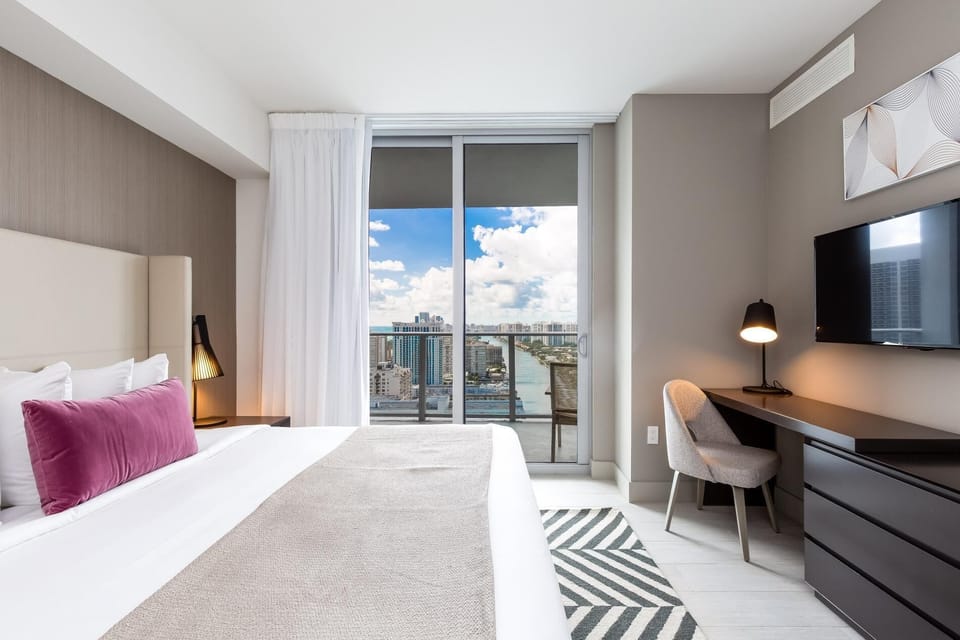 Unwind in your private retreat with inspiring city views.
