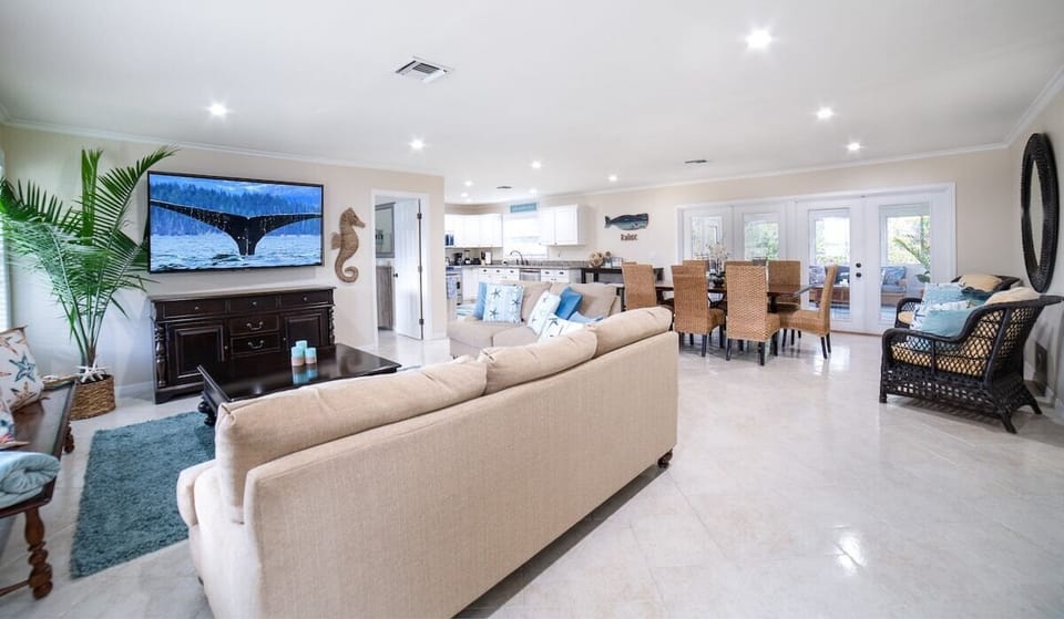 Enjoy the New 75" Samsung Smart T.V. after a long day at the beach. Enjoy ESPN Plus, Disney Plus, Hulu, Netflix, and Prime T.V.