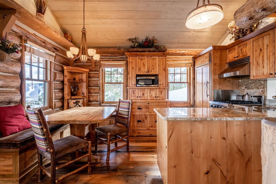 View of custom kitchen and dining for 6.