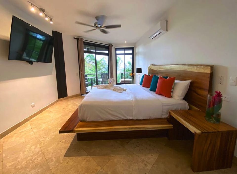 One King Sized bed & 65" TV with English cable and 1000 movies on hard drive.