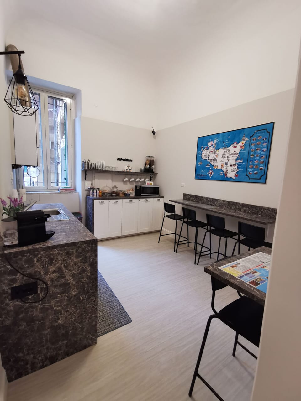 Full-size fridge, microwave, espresso maker, coffee/tea maker