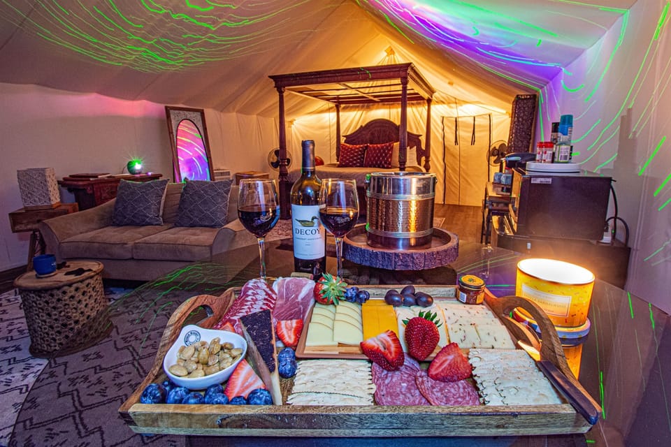 Most romantic setting with laser lights, music, and candles for making memories