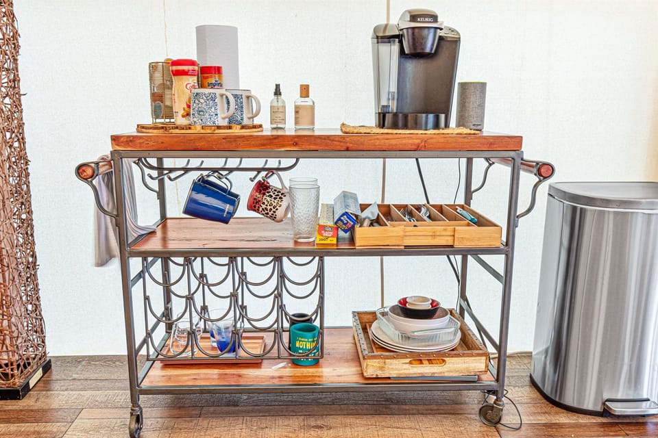 Coffee, utensils, wine glasses, and much more
