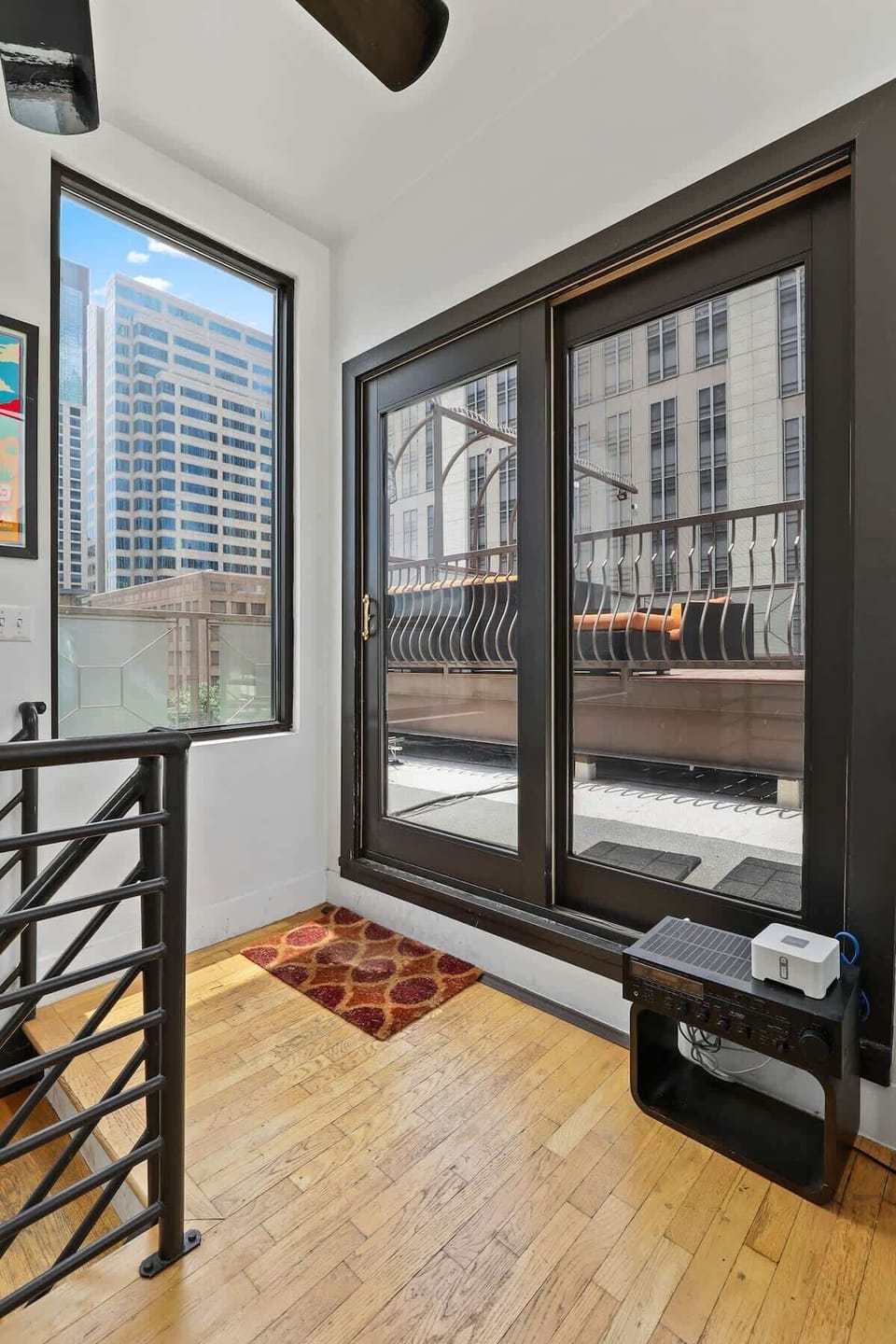 Head up the staircase to find a relaxing rooftop deck!
