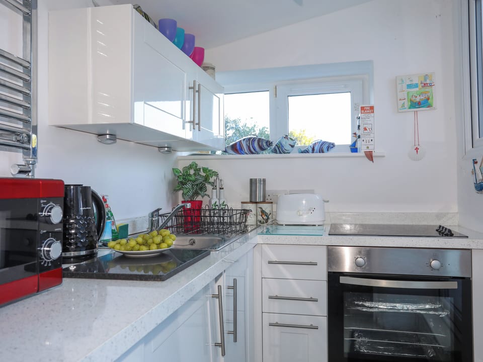 Fridge, microwave, dishwasher, cookware/dishes/utensils