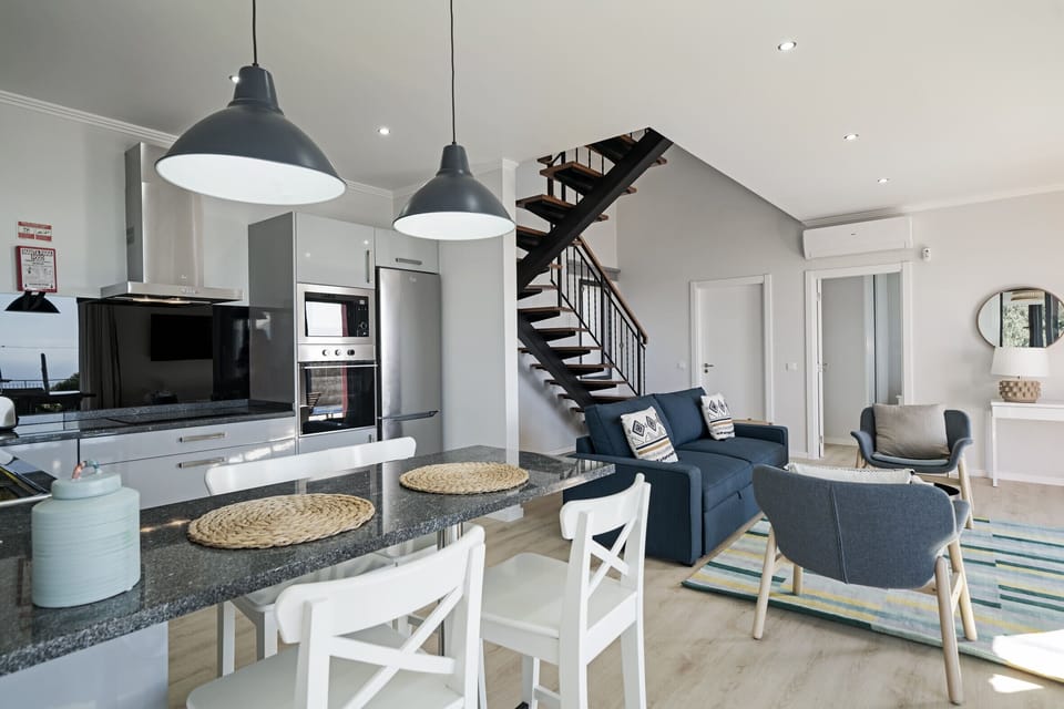 kitchen and dining area and living room