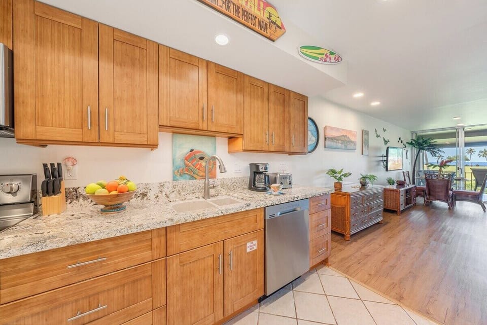 Functional kitchen with granite countertop