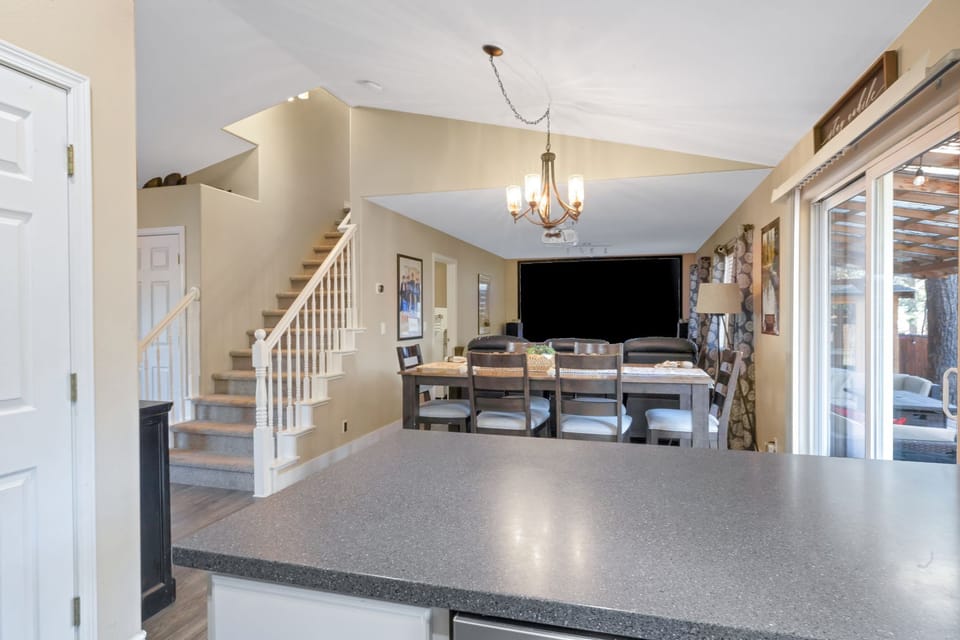 theater room from kitchen counter view