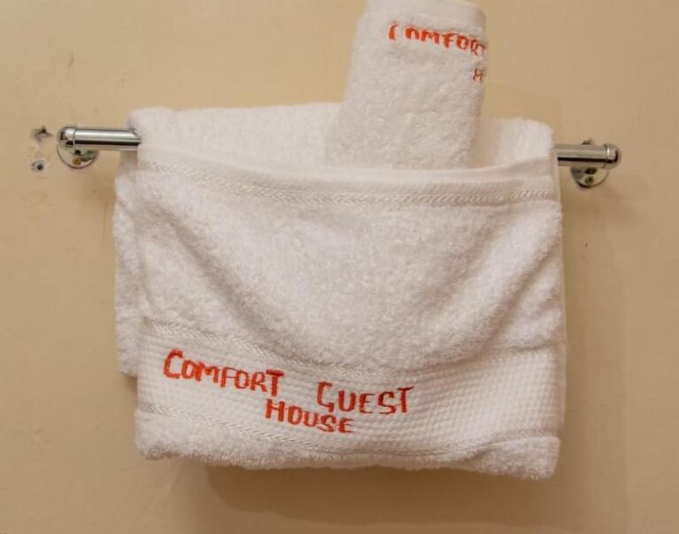 Shower, free toiletries, towels, soap