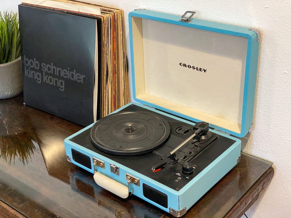 Selection of local music and classic rock vinyl