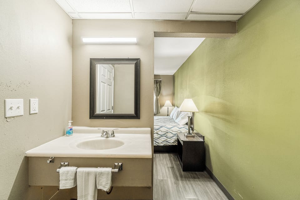 Room, 1 King Bed, Smoking | Bathroom | Free toiletries, hair dryer, towels