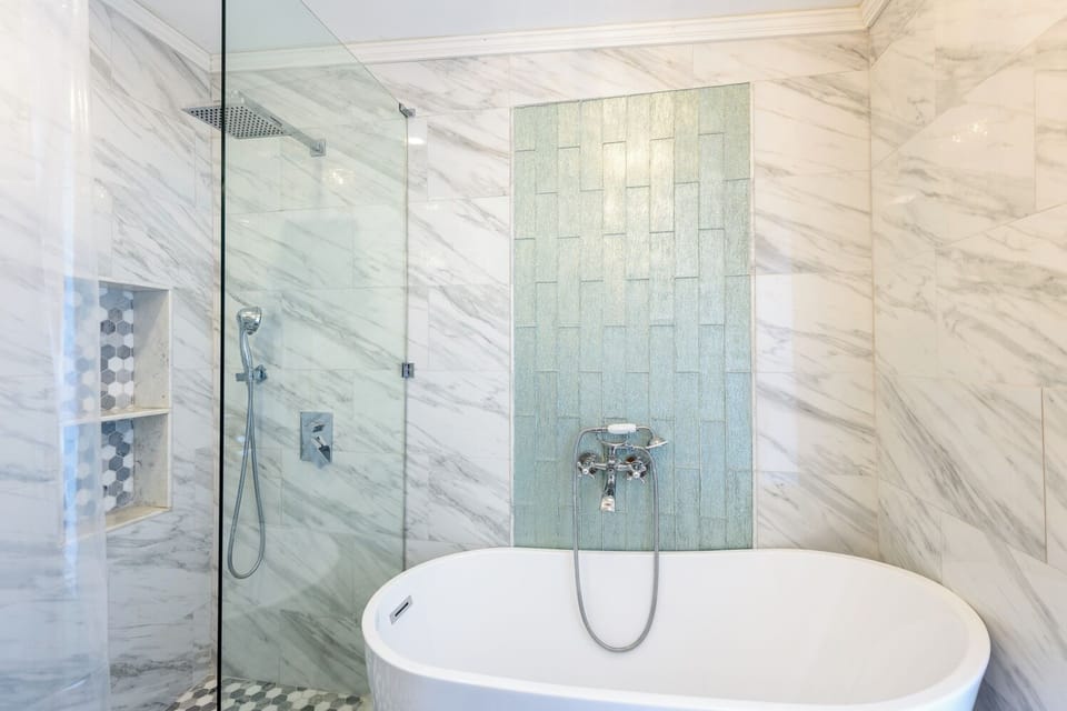 First Floor Main Bathroom Spa Rain Shower and Freestanding Soaking tub