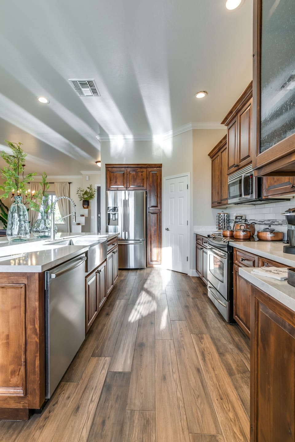 Kitchen island is massive and has seating for 4, kitchen is fully equipped