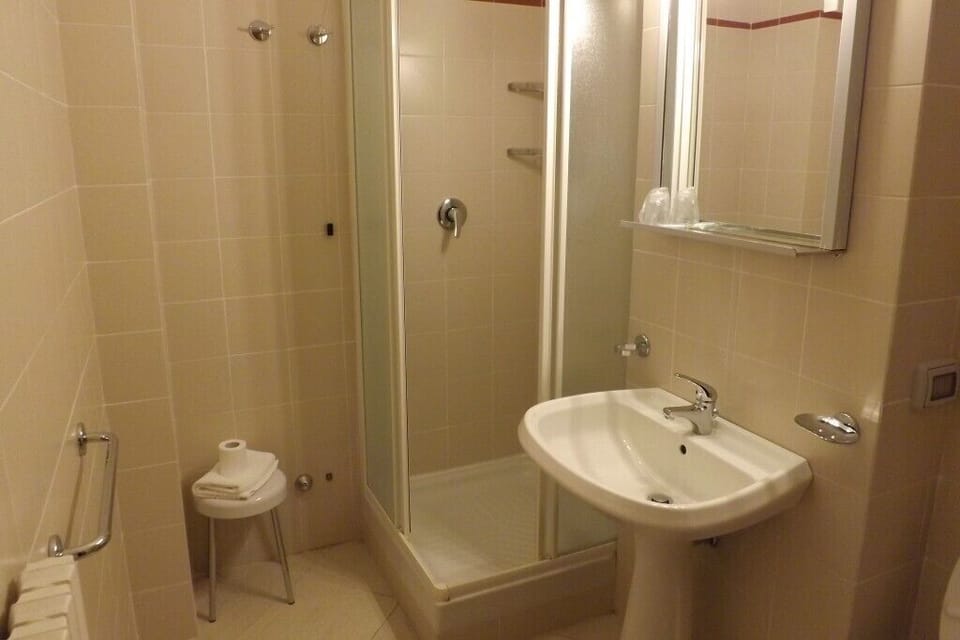 Shower, free toiletries, bidet, towels