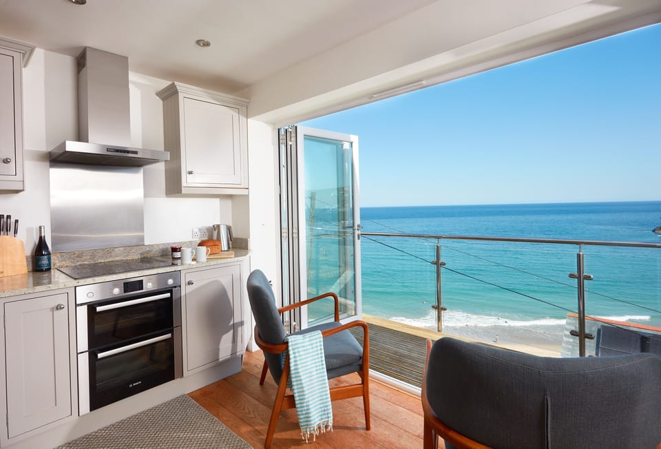 Westaway, Portreath. Second floor: Modern kitchen with panoramic sea views of Portreath