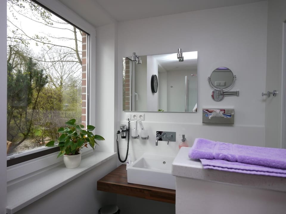 Shower, free toiletries, hair dryer, towels