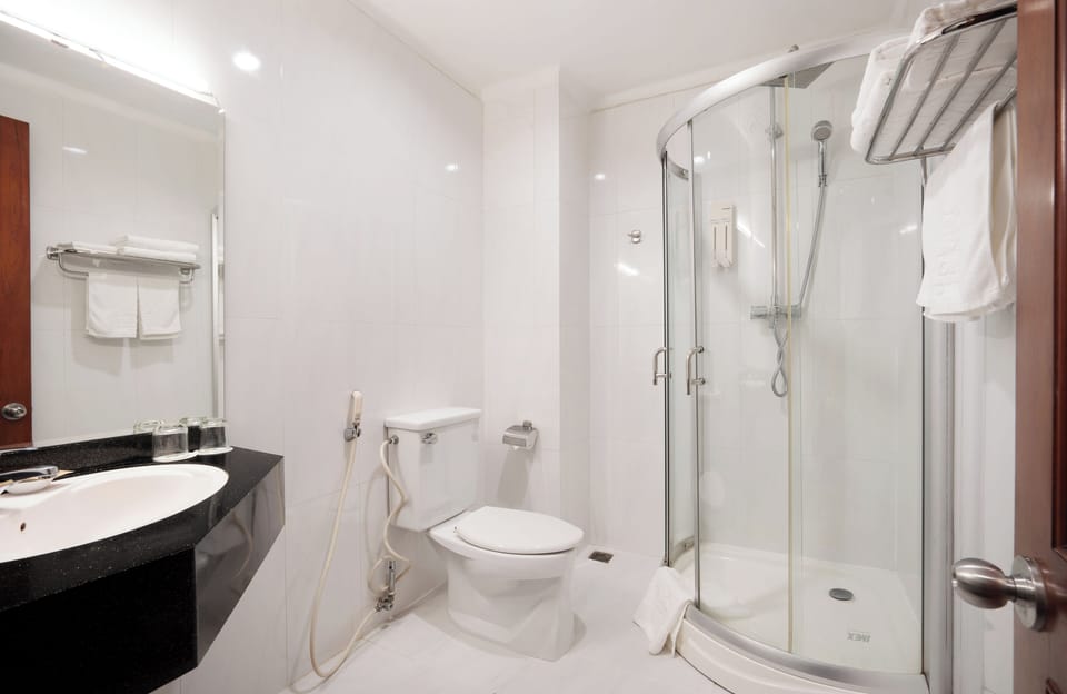 Free toiletries, hair dryer, bathrobes, towels