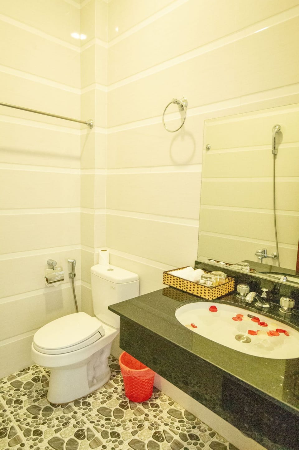 Free toiletries, hair dryer, slippers, towels