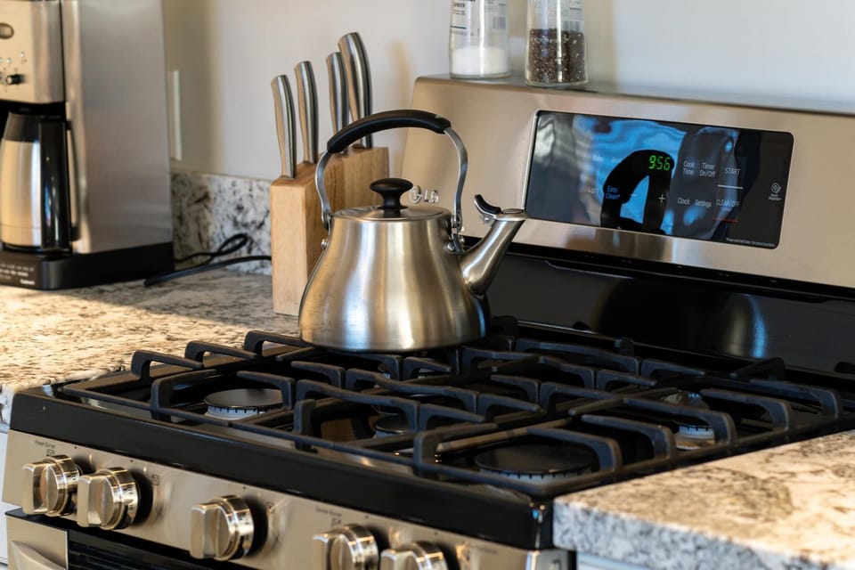 The kitchen is fully stocked to cook breakfast, lunch, and dinner.